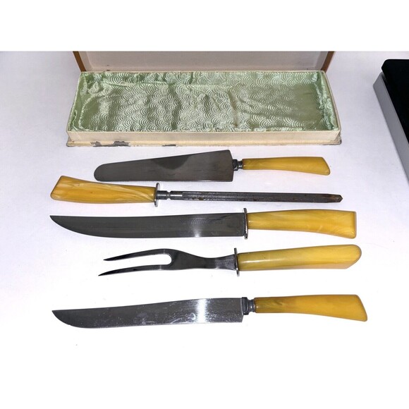Vintage Geneva Forge Carving Knife Set Bakelight Handles - Picture 1 of 9